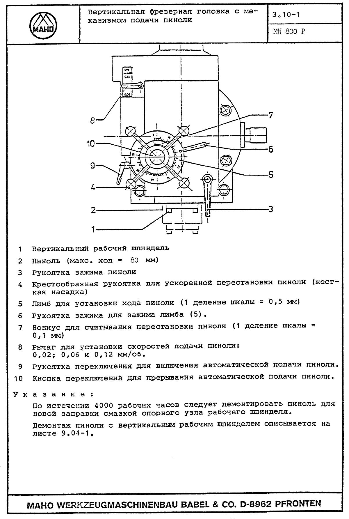Вертикальный шпиндель фрезерного верстата MAHO 800